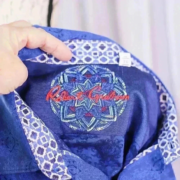 Robert Graham Button-Down Shirt Mens XL Abstract Geometric Pattern Flip Cuffs - Picture 14 of 16